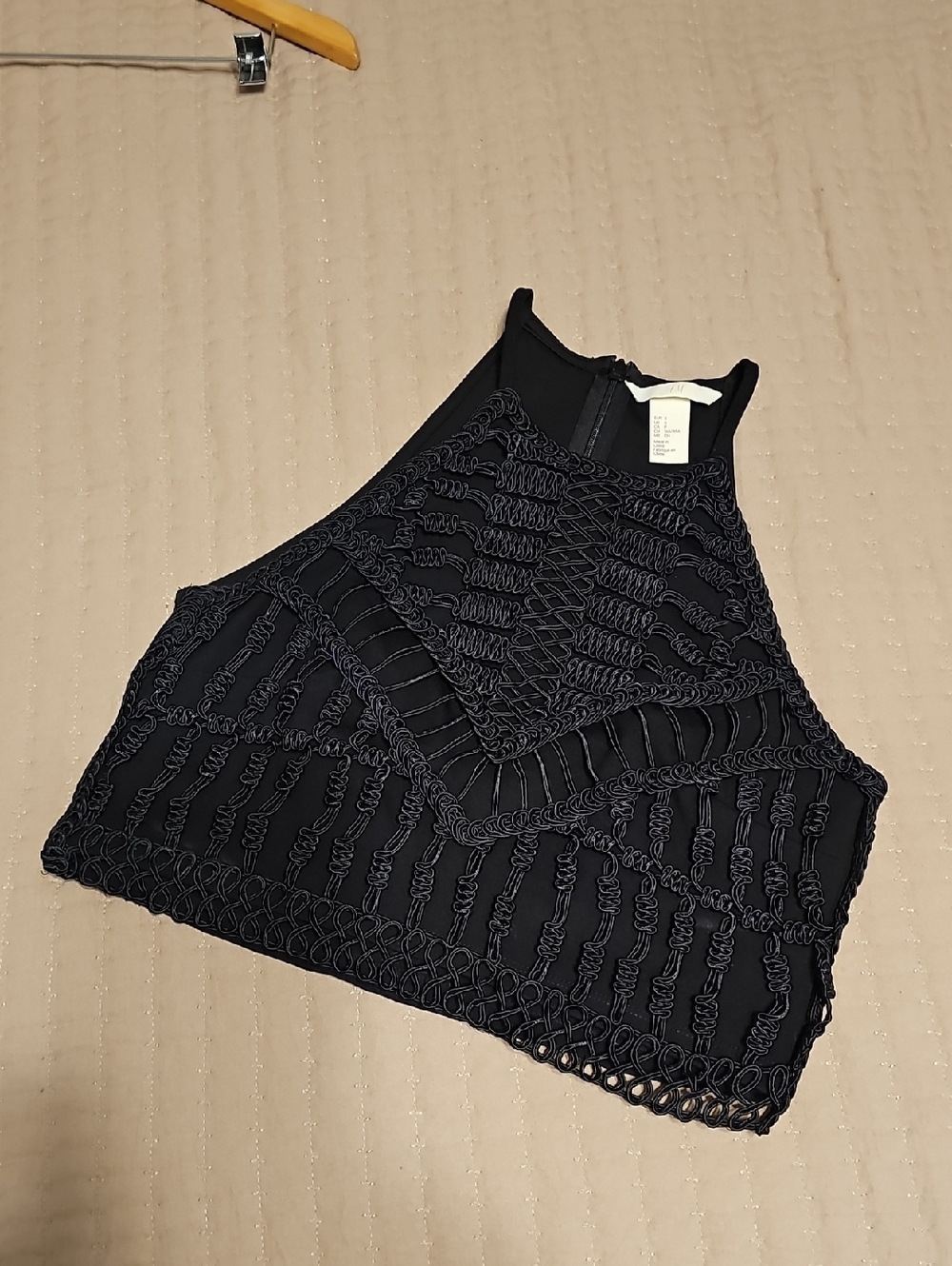 H&M Black Crochet-Detail High Neck Camisole